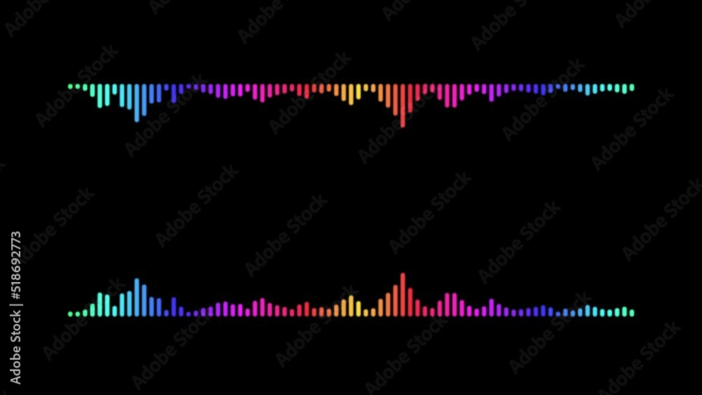 Colorful double audio wave spectrum abstract animation.