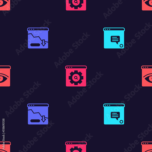 Set New chat messages notification, Financial growth decrease, Browser setting and incognito window on seamless pattern. Vector