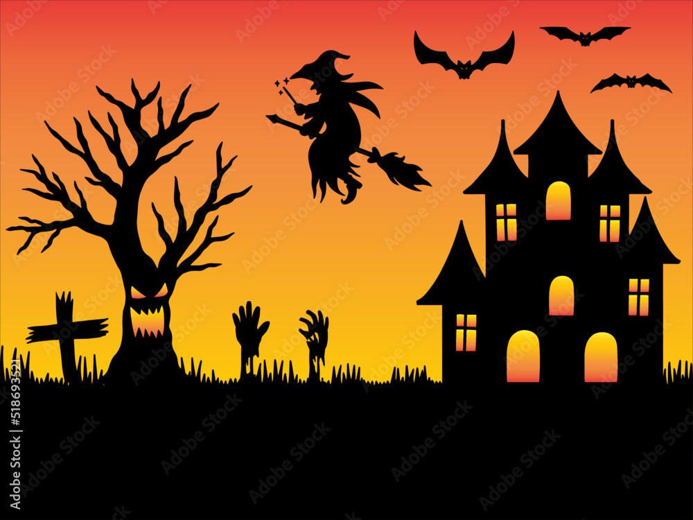Halloween Silhouette Background Illustration Set