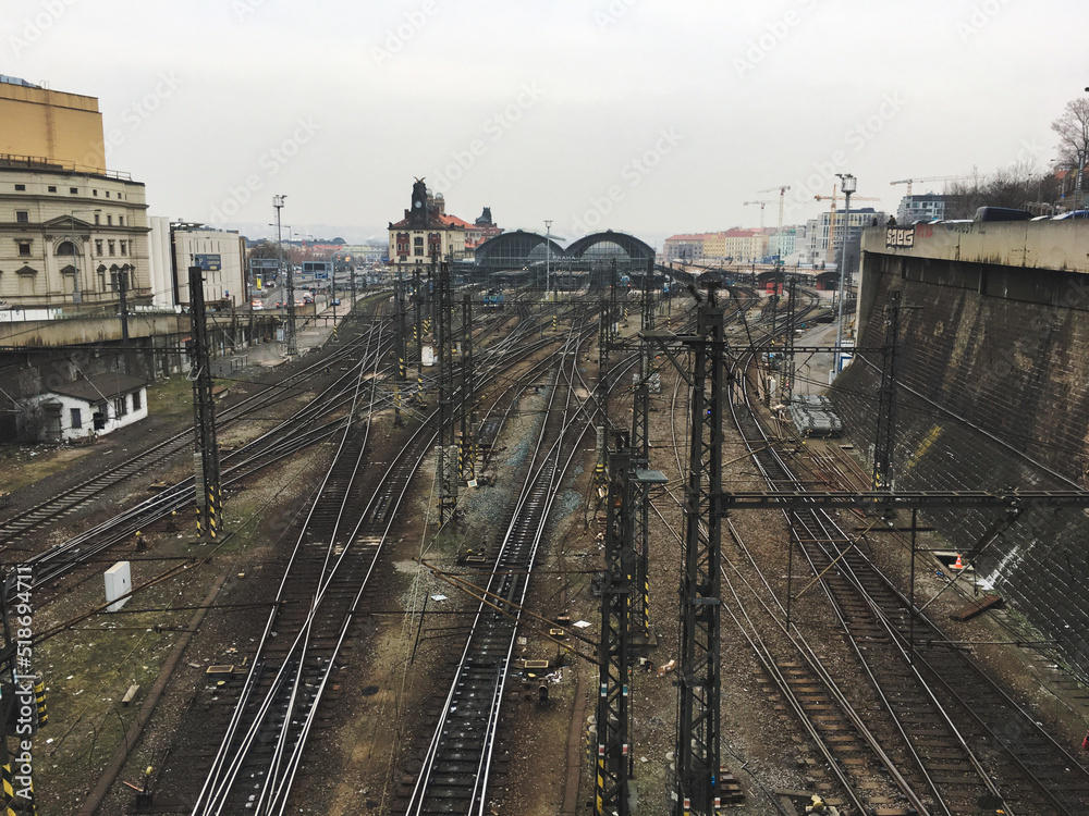 Fototapeta premium Railway in a station at Prague