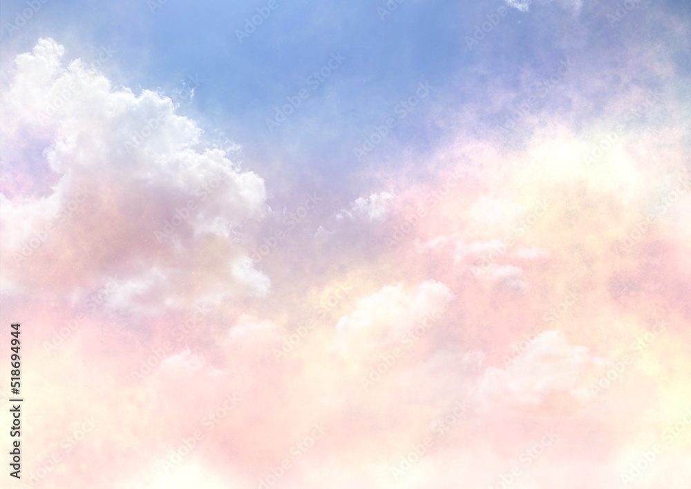 メルヘン ファンタジーな青空と雲 背景素材 夢かわいい 綿あめ