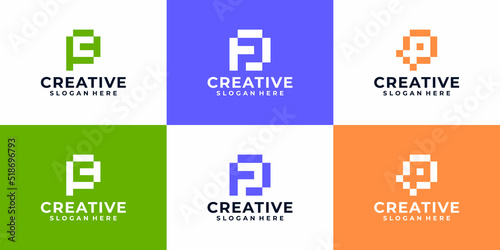 Set of initial letter p creative logo icon