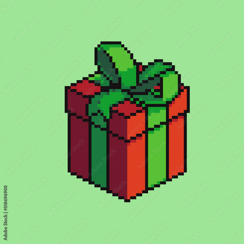 Editable vector christmas or birthday pixel art gift box illustration