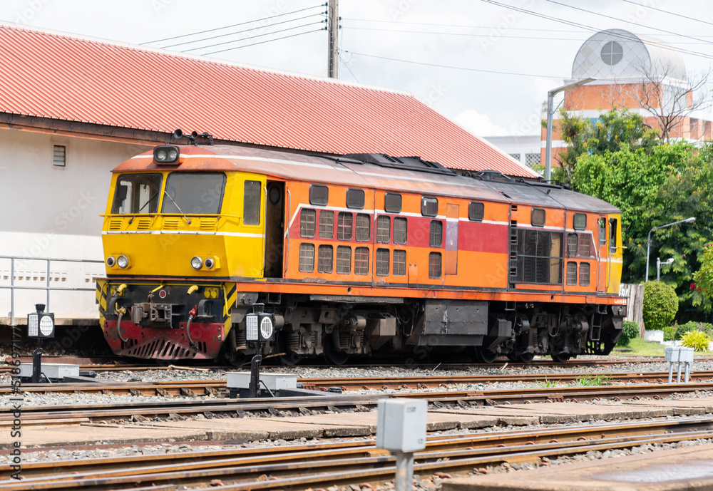 Obraz premium Train head power part at station.