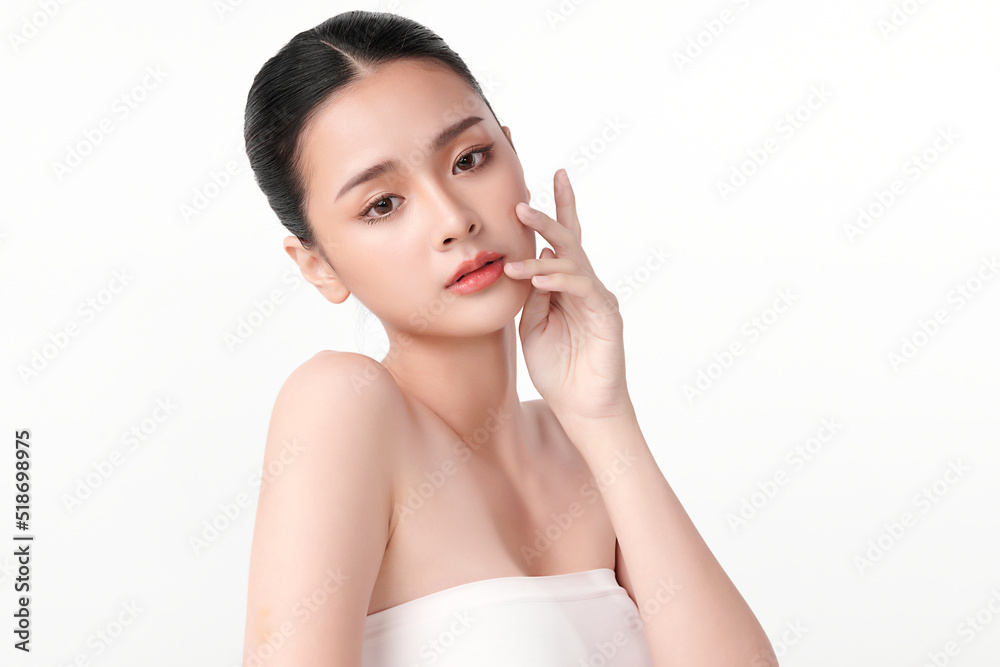 Beautiful young asian woman with clean fresh skin on white background, Face care, Facial treatment, Cosmetology, beauty and spa, Asian women portrait. Beautiful young asian woman with clean fresh skin on white background, Face care, Facial treatment, Cosmetology, beauty and spa, Asian women portrait.