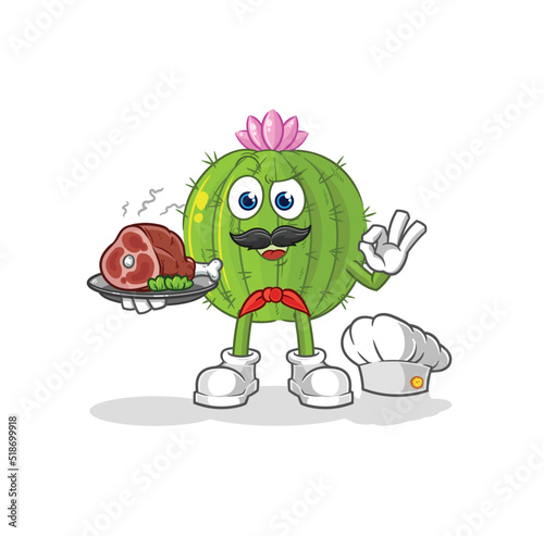cactus chef with meat mascot. cartoon vector