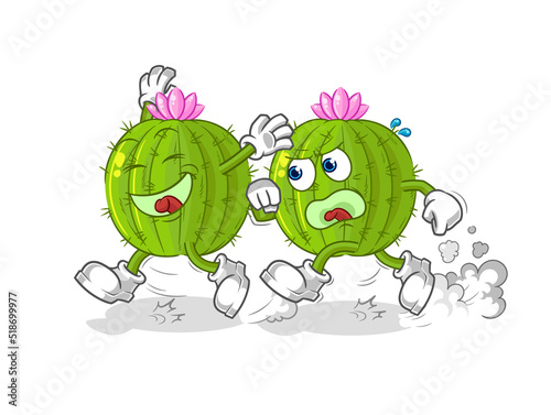 cactus play chase cartoon. cartoon mascot vector
