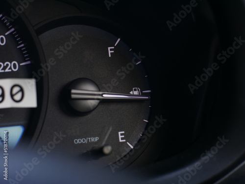 Fuel meter in the car. Fuel Gauge half empty. 