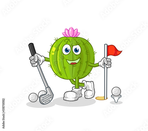 cactus playing golf vector. cartoon character