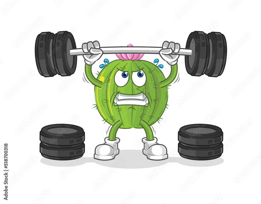 cactus lifting the barbell character. cartoon mascot vector cactus lifting the barbell character. cartoon mascot vector