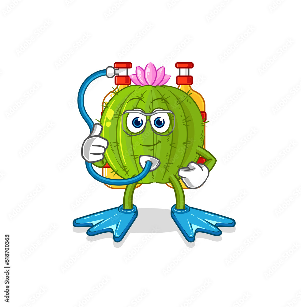 Obraz premium cactus diver cartoon. cartoon mascot vector