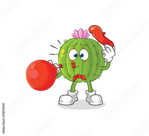 cactus pantomime blowing balloon. cartoon mascot vector