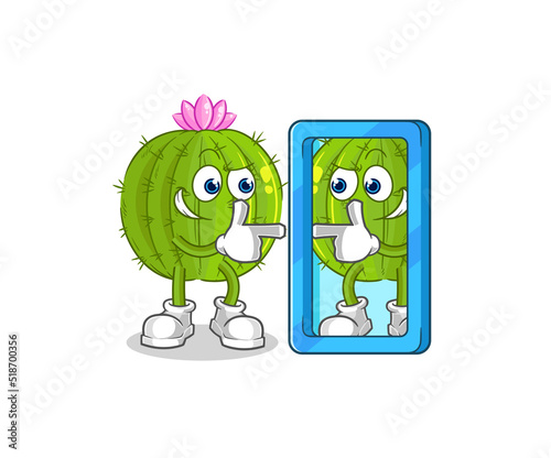 cactus looking into mirror cartoon. cartoon mascot vector