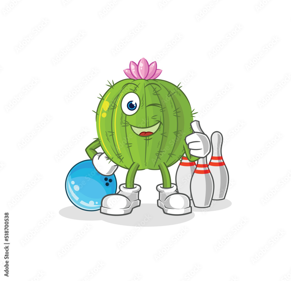 cactus play bowling illustration. character vector cactus play bowling illustration. character vector