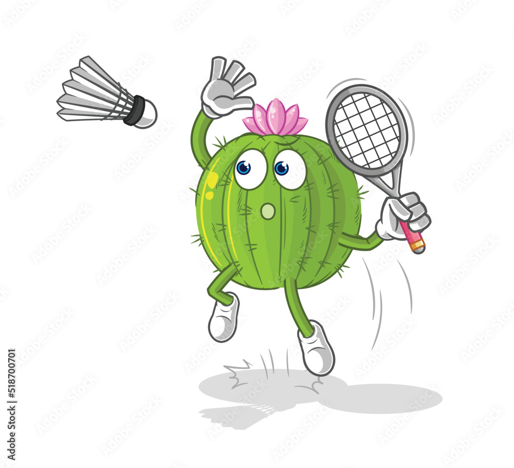 Obraz premium cactus smash at badminton cartoon. cartoon mascot vector