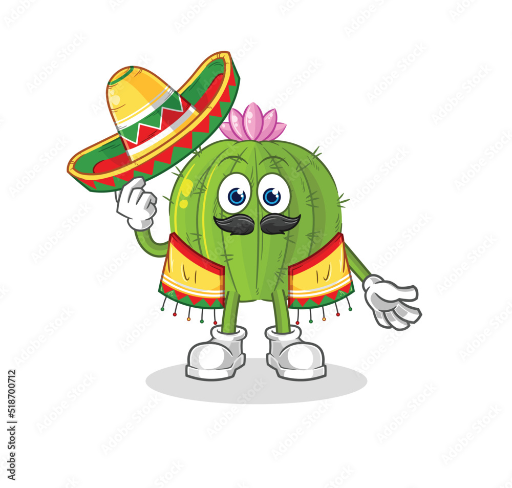 Obraz premium cactus Mexican culture and flag. cartoon mascot vector