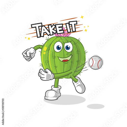 cactus throwing baseball vector. cartoon character