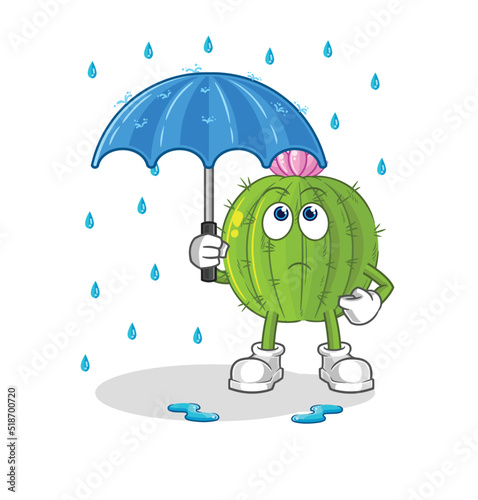 cactus holding an umbrella illustration. character vector photo