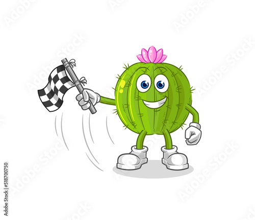 cactus hold finish flag. cartoon mascot vector