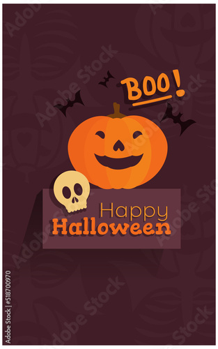 Halloween vector. Happy halloween sign with a cute pumpkin screaming -BOO -