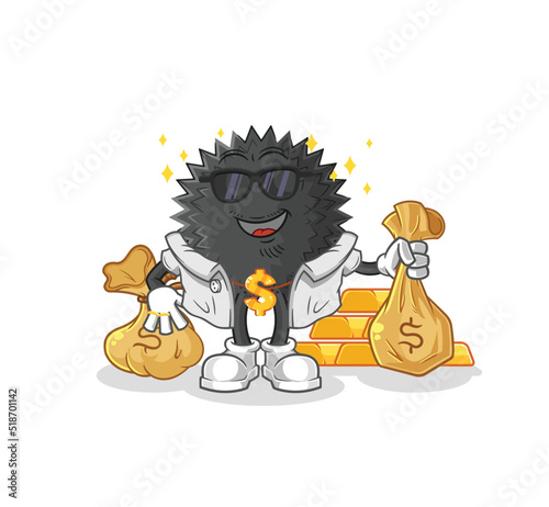 sea urchin rich character. cartoon mascot vector