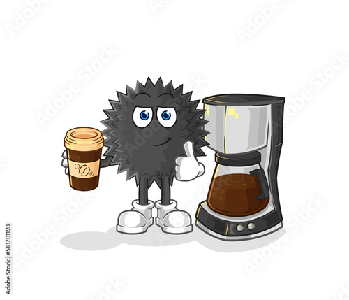 sea urchin drinking coffee illustration. character vector