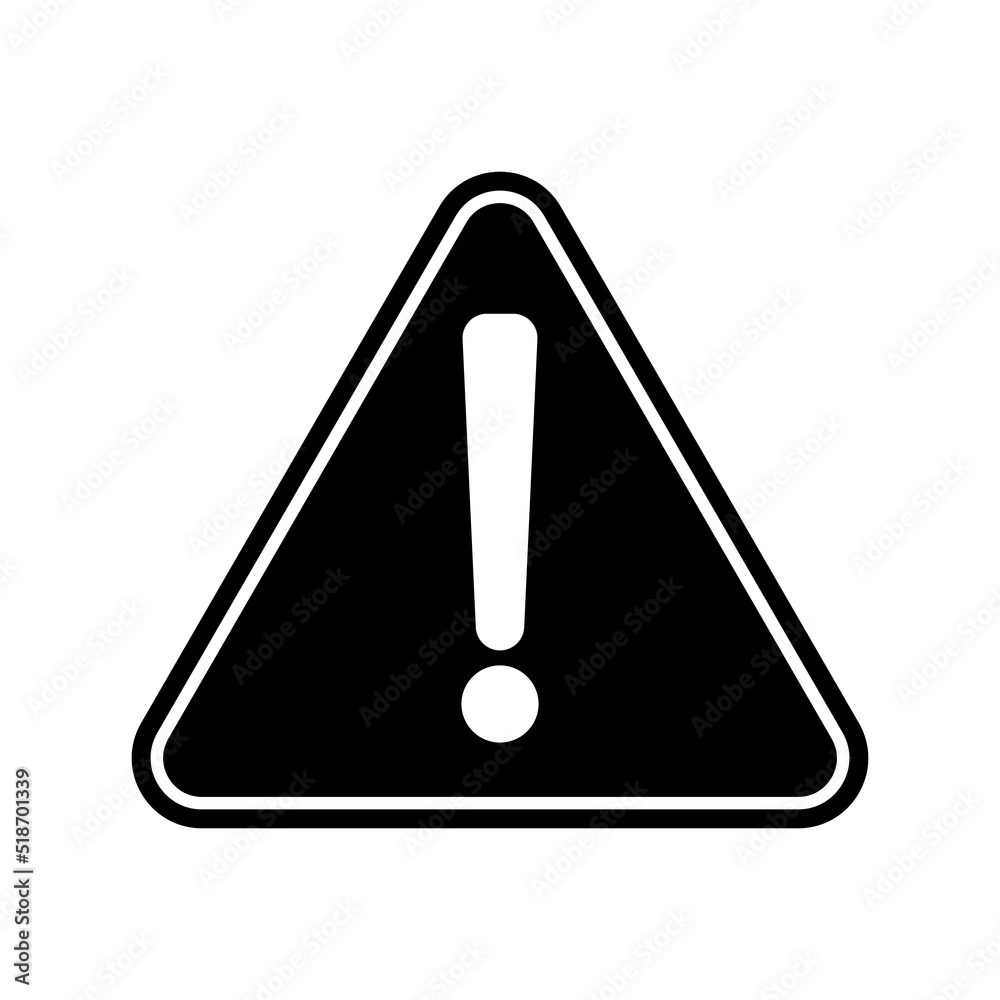 Warning black vector icon on white background Warning black vector icon on white background