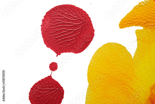 red yellow abstract acrylic painting color texture on white paper background by using rorschach inkblot method