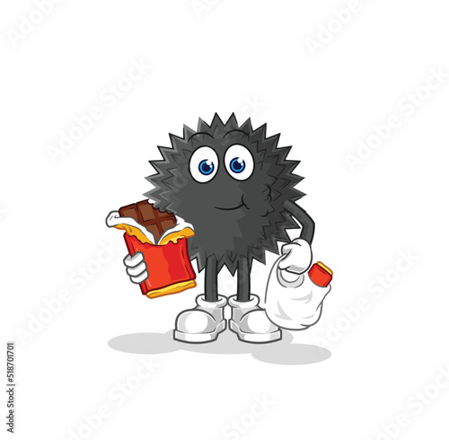 sea urchin eat chocolate mascot. cartoon vector