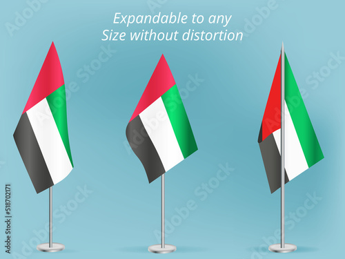 Flag of United Arab Emirates with silver pole.Set of United Arab Emirates national flag