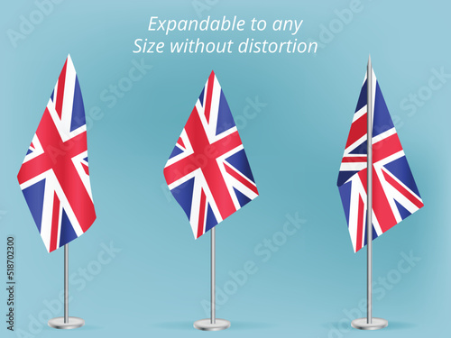 Flag of United Kingdom with silver pole.Set of United Kingdom's national flag
