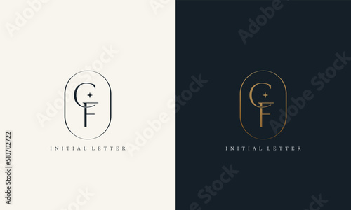 premium CF logo monogram with gold circle frame. luxury initials design minimal modern typeface photo