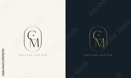 premium CM logo monogram with gold circle frame. luxury initials design minimal modern typeface
