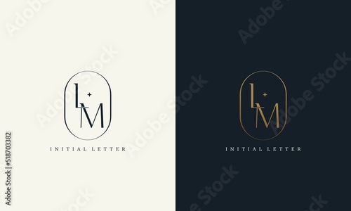 premium LM logo monogram with gold circle frame. luxury initials design minimal modern typeface