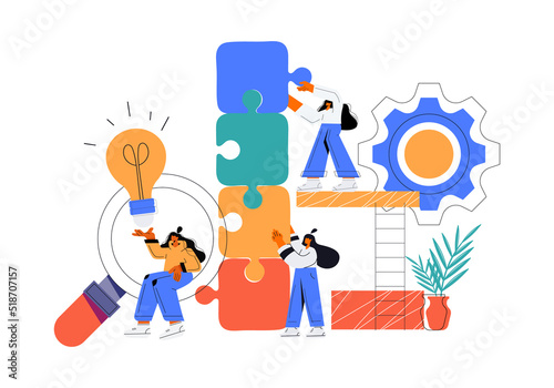 Business concept. Team metaphor. people connecting puzzle elements. Vector illustration flat design style. Symbol of teamwork  cooperation  partnership vector. Flat vector illustration