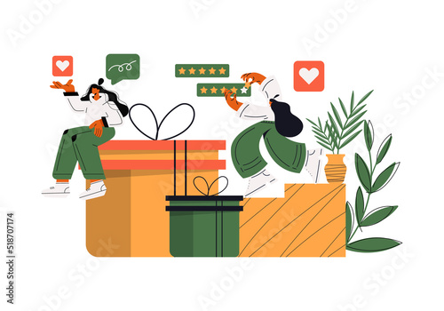 Customer review rating. People give review rating and feedback. Flat vector illustration. Customer choice. Rank rating stars feedback. Flat vector illustration isolated on white background
