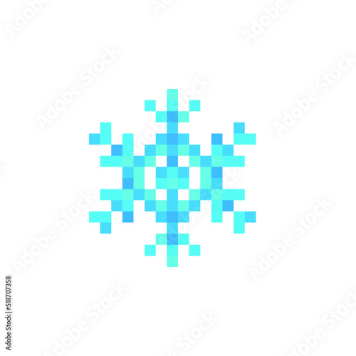 Snowflake pixel art 8-bit icon. Design for greeting card, logo, sticker, web, mobile app.isolated vector illustration. 