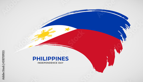 Hand drawing brush stroke flag of Philippines with painting effect vector illustration