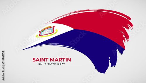 Hand drawing brush stroke flag of Saint Martin with painting effect vector illustration