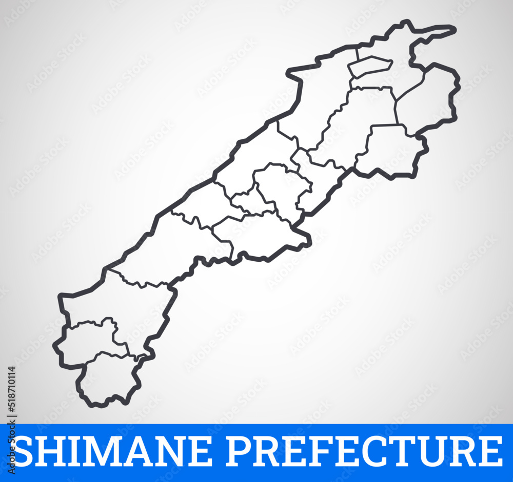 Vector outline map of Shimane Prefecture, Japan. Graphic illustration.	
