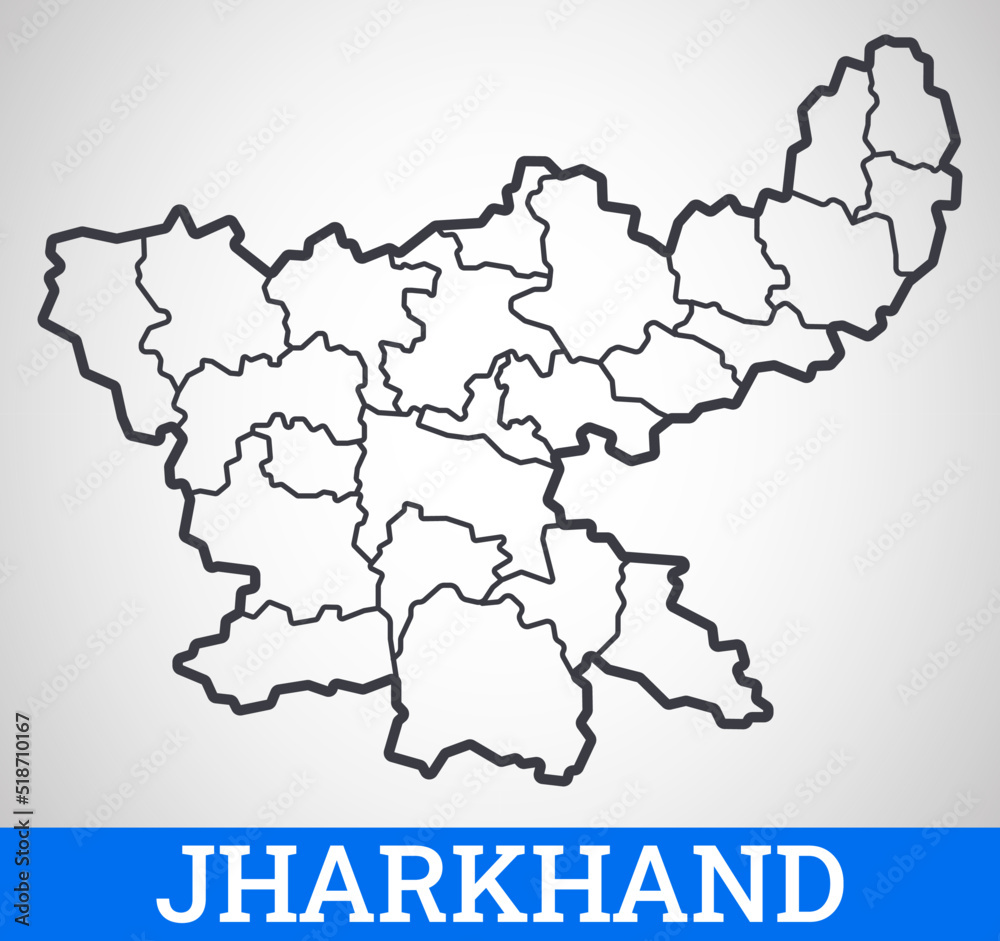 Simple outline map of Jharkhand District, India. Vector graphic illustration.	