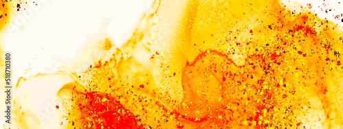 Abstract trendy wallpaper artwork. Ink colors, natural pattern. Watercolor background drawn by brush. Blue paints spilled on paper. Golden shiny veins and cracked marble texture. 
