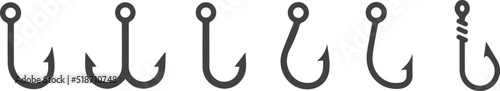 Fishing hook vector icons set. Angler equipment. Black fishing hooks. Vector 10 EPS.