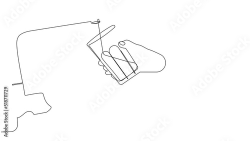 4k animated self drawing of continuous line drawing of hand of man draws water from a tap into a glass for your design minimal outline