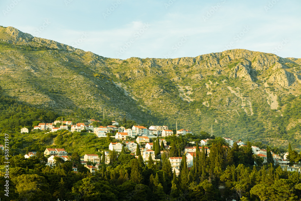 city of Mlini -Croatia, located at the foot of the mountains, summer, sunny day,
