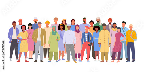 multiracial crowd. internation team asian european arabic female and male worldwide persons diversity togetherness. Vector illustration