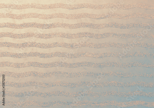 メタリックな光沢の和紙テクスチャにグリッターの波模様和風背景イラストブルー・ベージュ系