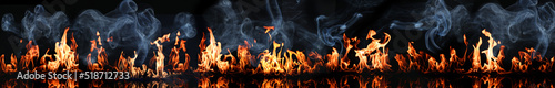 Fotografia, Obraz Bright fire flames with smoke on black background. Banner design