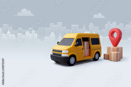 3d Vector Delivery Van with Box cargo, Delivery and online shopping concept.