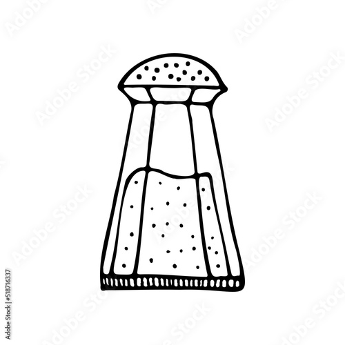 Salt glass or papper mill of kitchen tools doodles. Hand drawn vector black silhouette  illustration on white background. Clipart for restaurant menu, recipe book, and wallpaper.